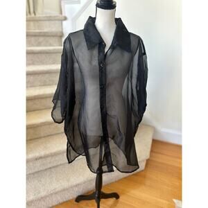 Vintage 90s Sheer Black Organza Short Sleeve Blouse Whimsygoth Vamp Grunge